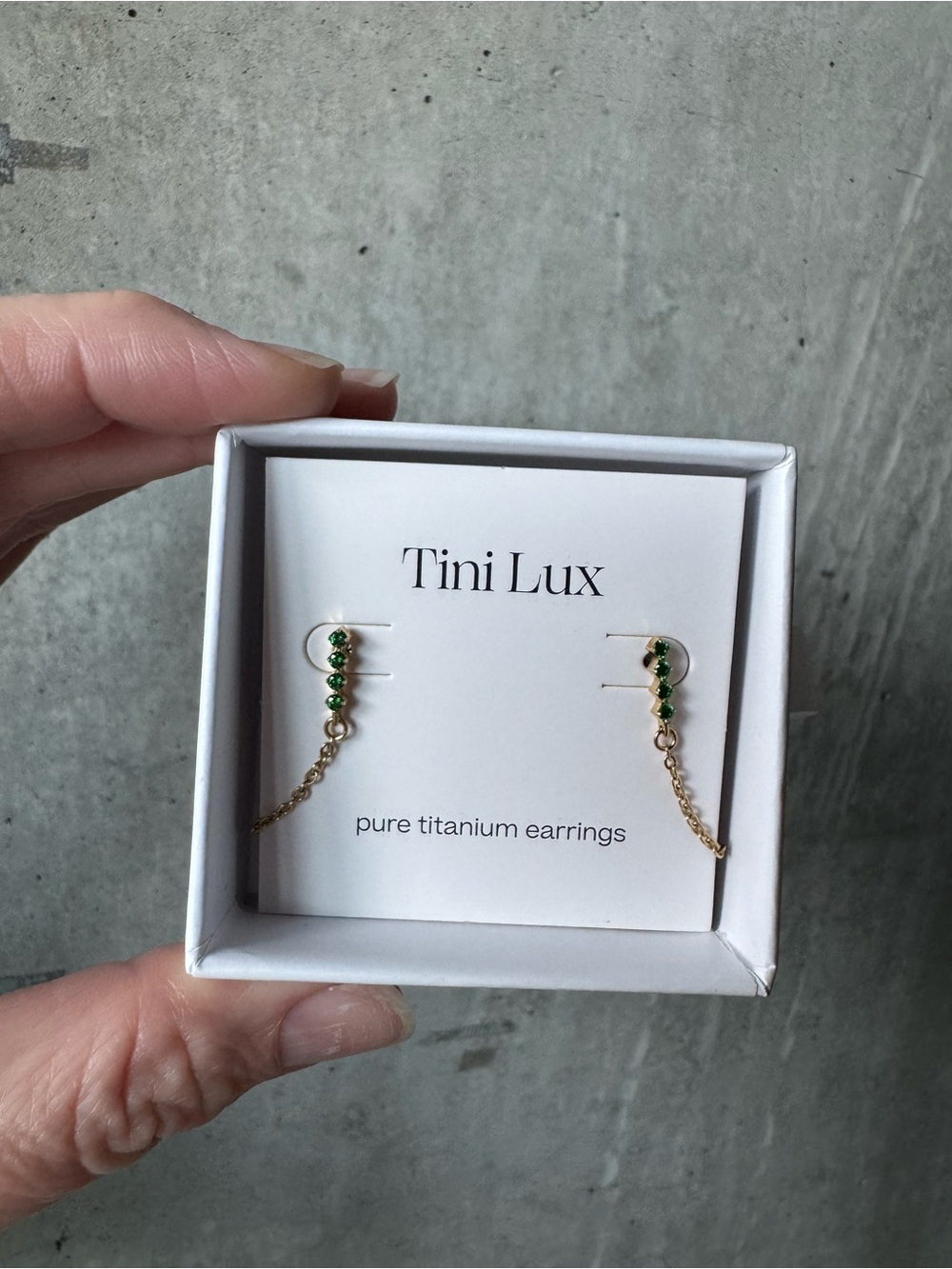 Tini Lux Gold-Plated Chain Earrings with Green Stones
